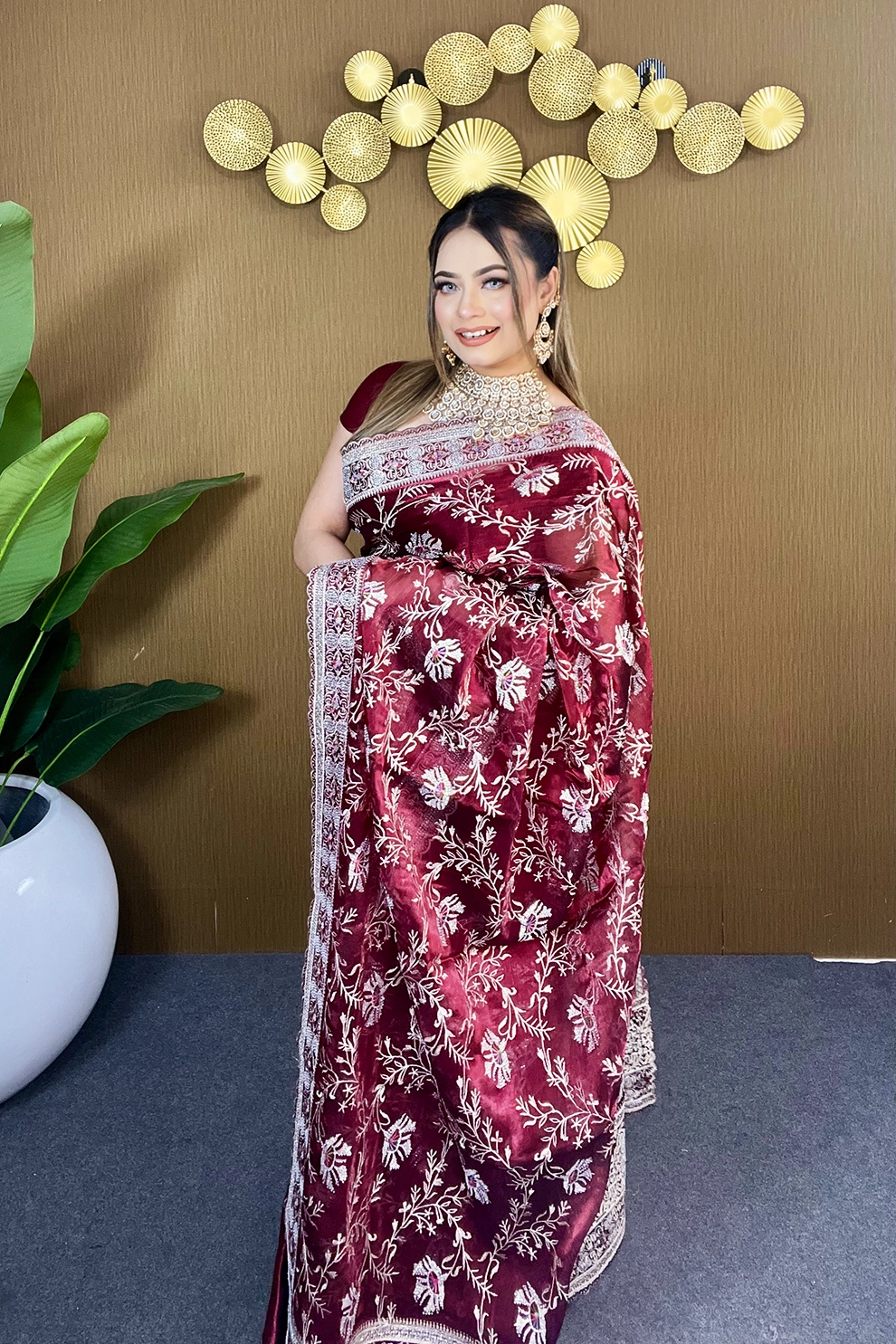 Merun jemi Chu Georgette party Saree